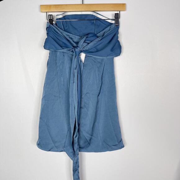 New Cider XSmall XS Blue Satin Tie Back Strapless Mini Dress Cocktail Tube - Picture 2 of 10